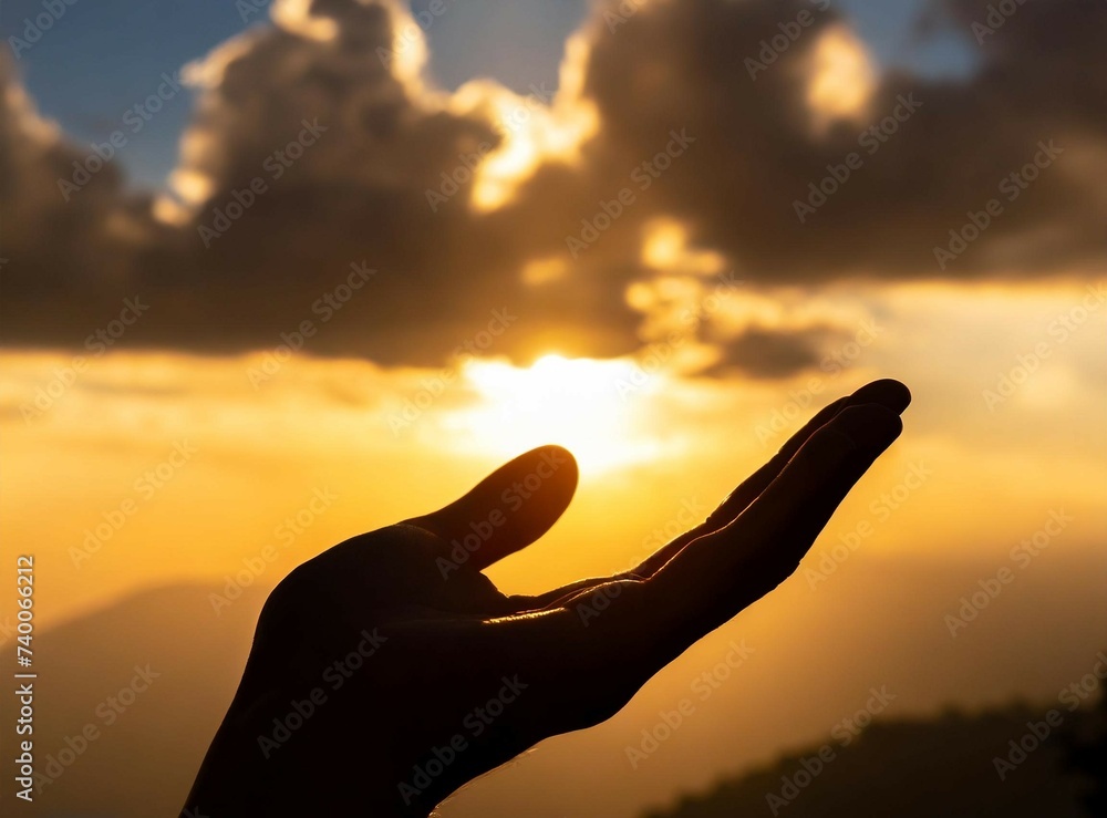 Hand reaching the sky closeup