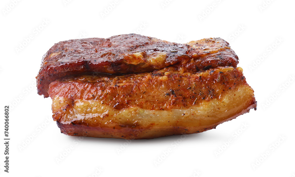 Piece of tasty baked pork belly isolated on white Piece of tasty baked pork belly isolated on white