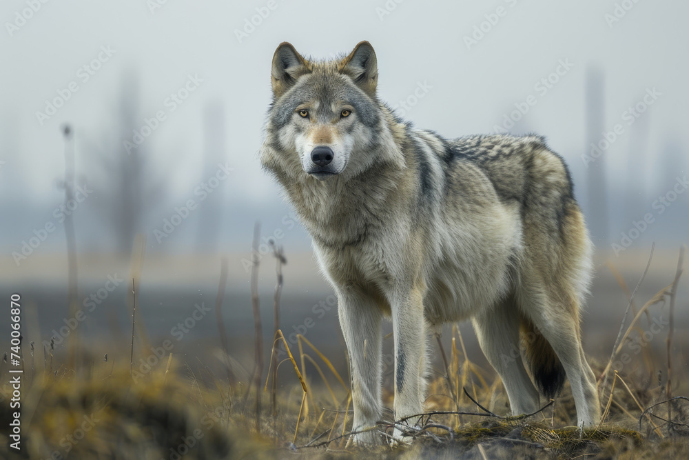 Intense Gaze of a Wild Grey Wolf