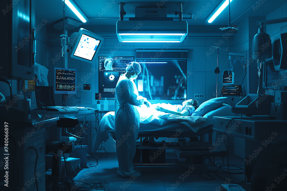Scene of a doctor operating, There is a patient lying on the bed doctor working concept - obrazy, fototapety, plakaty 