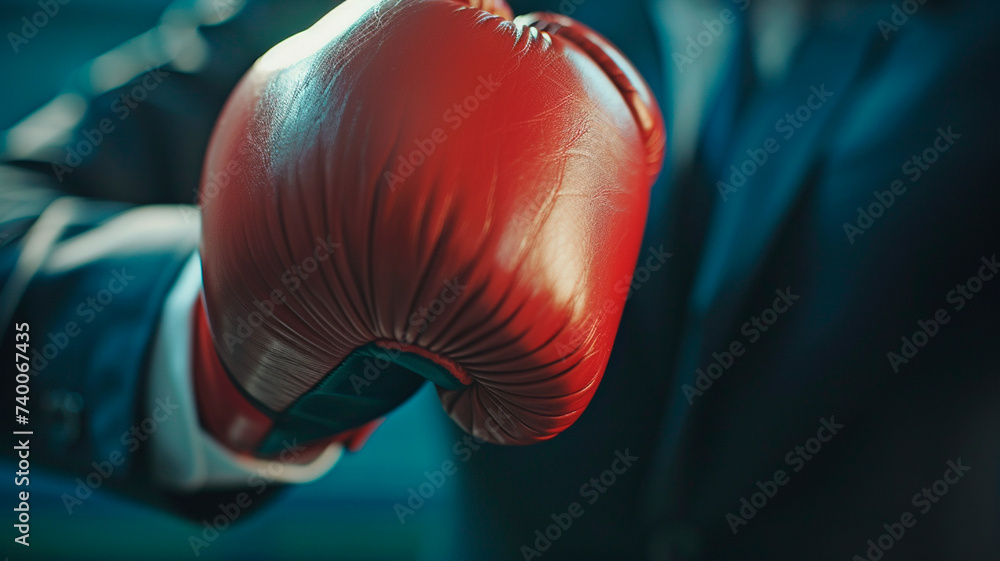 close up of boxing gloves in the background of the punching bag