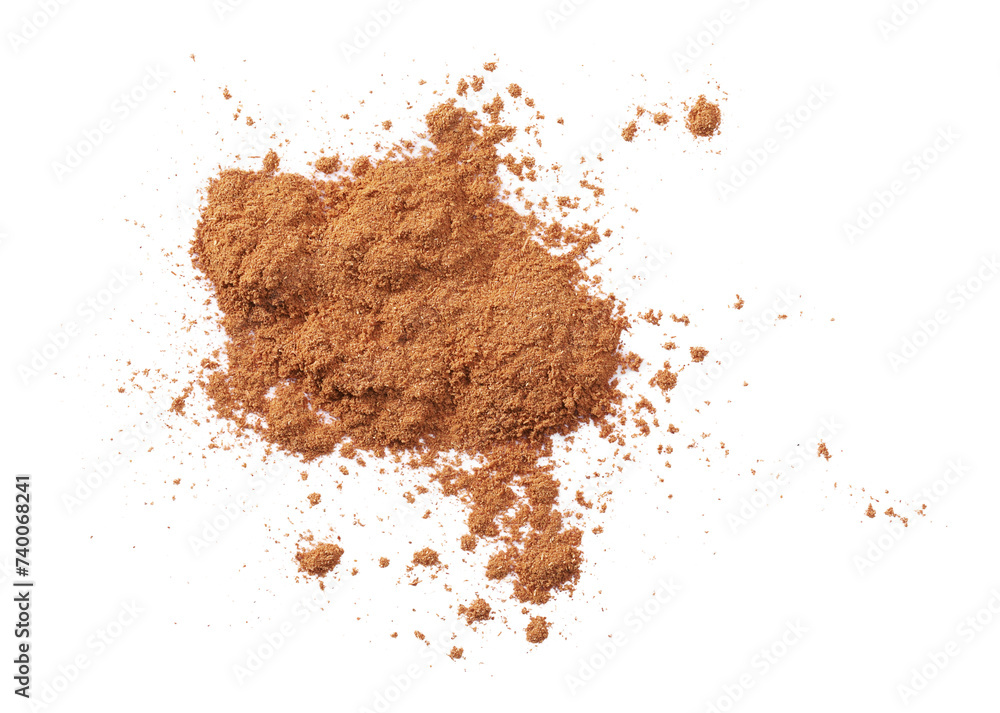 Dry aromatic cinnamon powder isolated on white, top view Dry aromatic cinnamon powder isolated on white, top view