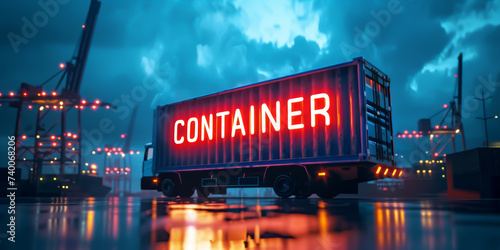 logo with "CONTAINER" written, DELIVERY concept