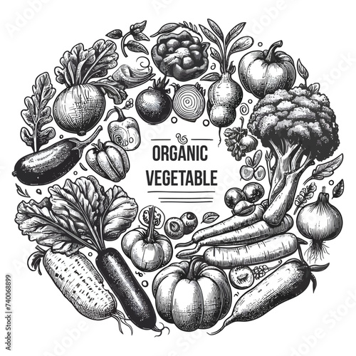 vector hand drawn Organic vegetables frame 