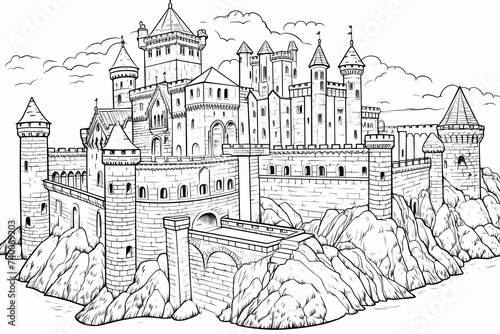 printable picture  coloring book with cozy buildings