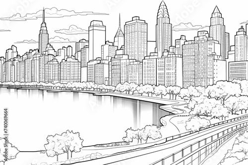 printable picture, coloring book with cozy buildings