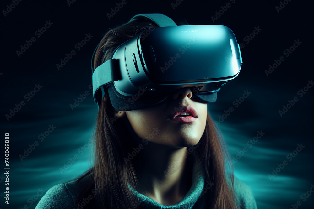 Futuristic cyberspace cyberpunk person wearing headset for metaverse generative ai gamer player Futuristic cyberspace cyberpunk person wearing headset for metaverse generative ai gamer player