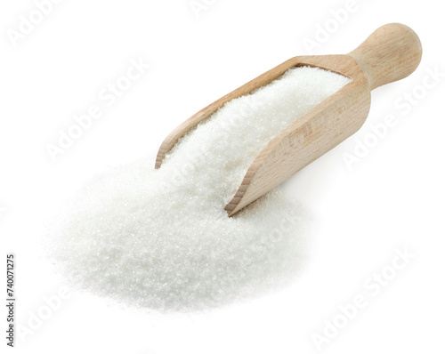 Scoop with granulated sugar isolated on white