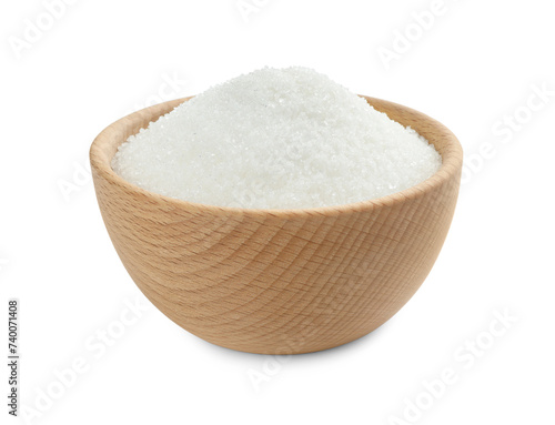 Granulated sugar in bowl isolated on white