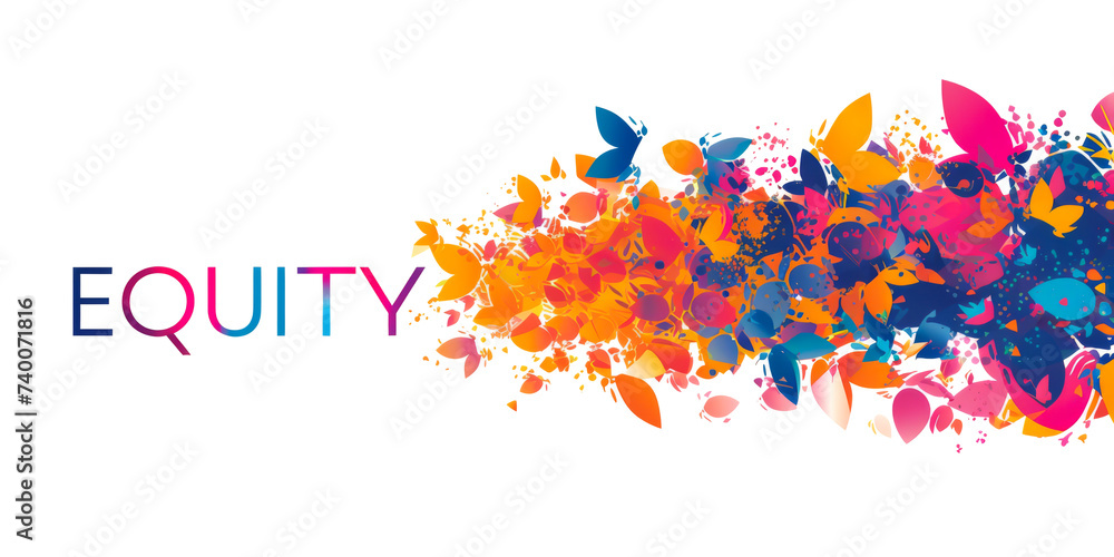 "EQUITY" written with colorful leafs on white background, DIVERSITY concept - obrazy, fototapety, plakaty 