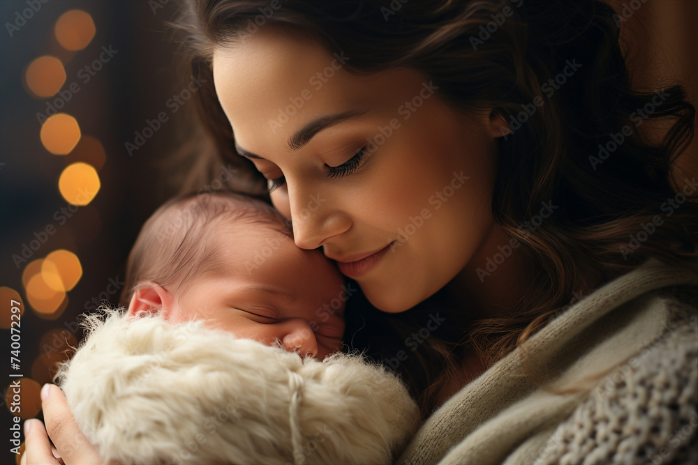 Beautiful portrait of a mother and her little child created by generative AI technology Beautiful portrait of a mother and her little child created by generative AI technology