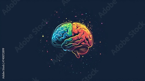 Human brain with colorful dots on dark background