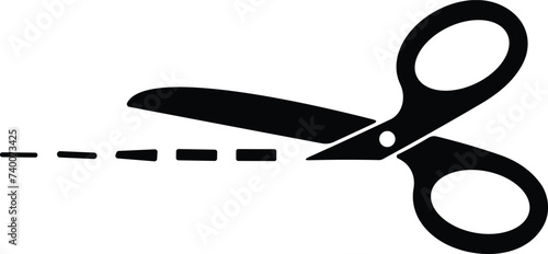 Scissor, trim line icon. paper cut sign. Scissor with cut lines. Flat icon style stock vector. photo