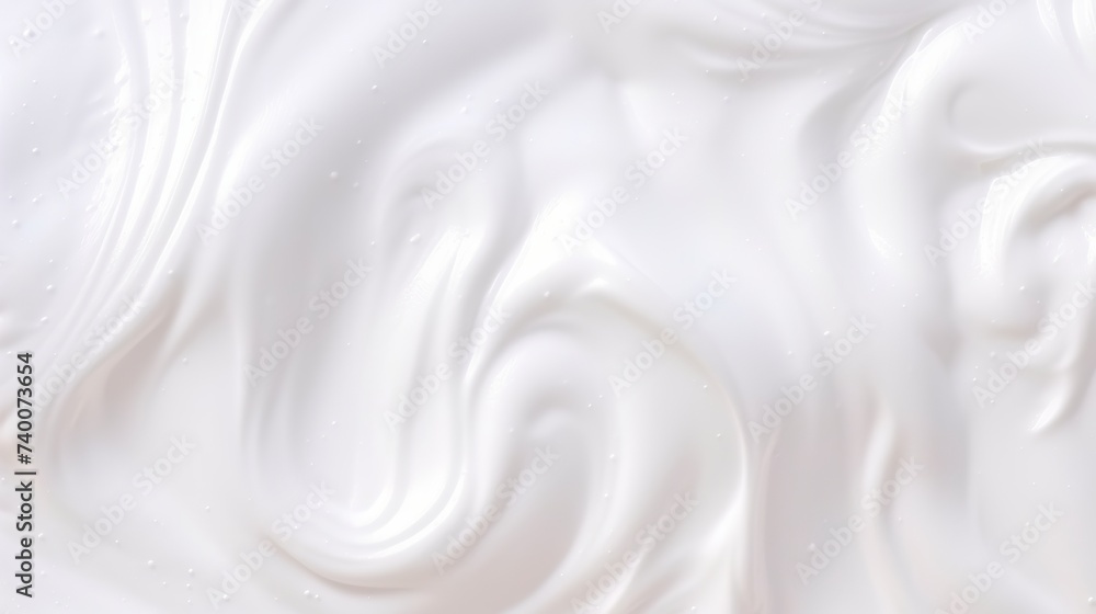 White foam texture close up background. Soapy substance with bubbles backdrop. Creamy grainy macro. Shower gel, washing liquid smears wallpaper. Cosmetic product foamy smudges top view