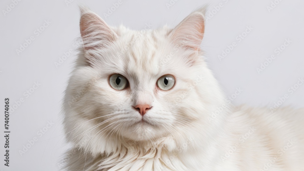 Portrait of White siberian cat on grey background Portrait of White siberian cat on grey background