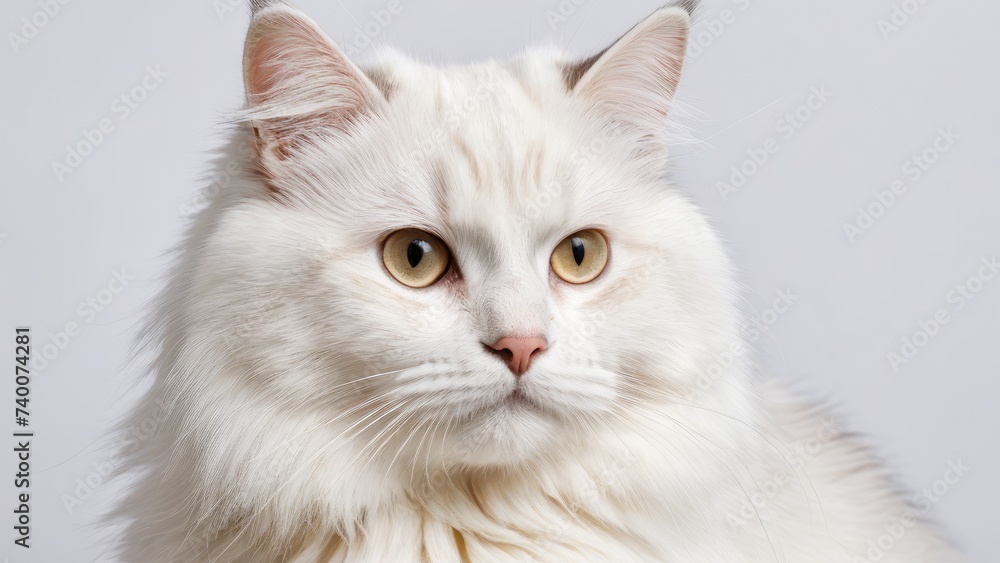 Portrait of White siberian cat on grey background Portrait of White siberian cat on grey background