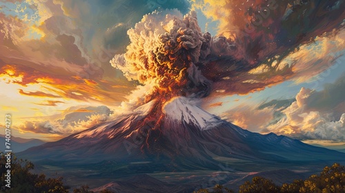  The Popocatepetl volcano erupted and spewed molten lava into the atmosphere with force. Generated by AI photo