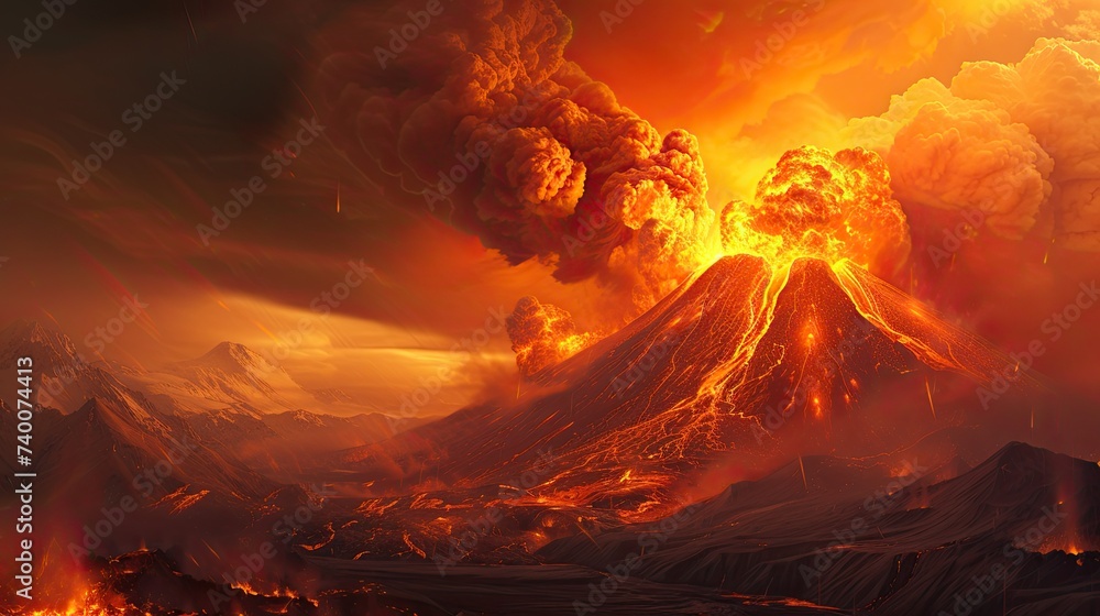 The Etna volcano erupted and spewed molten lava into the atmosphere with force. Generated by AI - obrazy, fototapety, plakaty 
