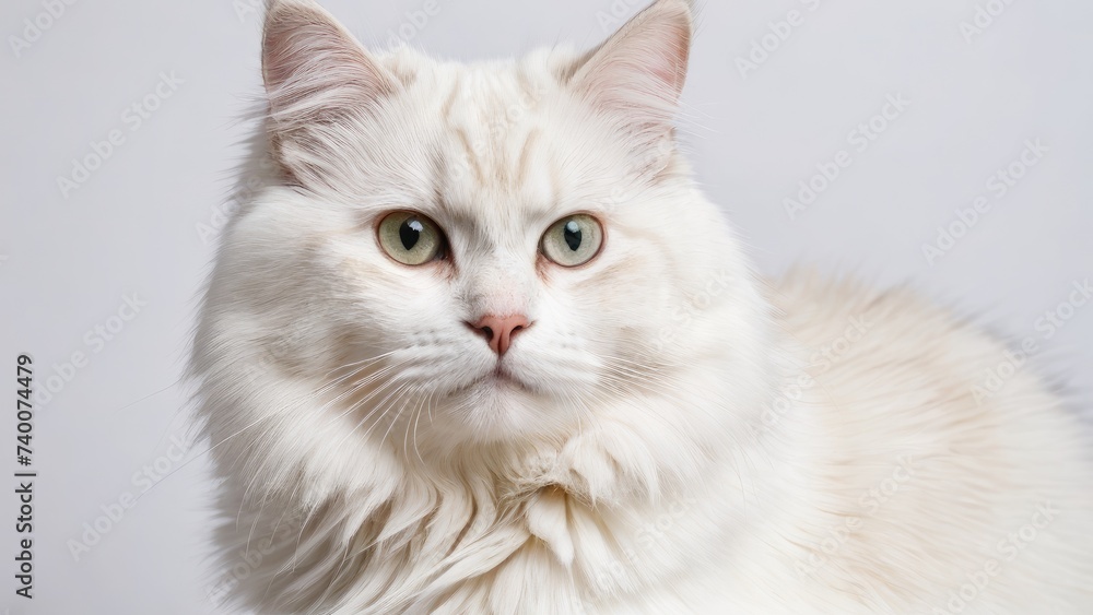 Portrait of White siberian cat on grey background Portrait of White siberian cat on grey background