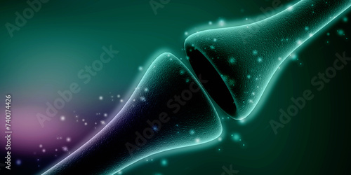 Synapse and Neuron cells sending electrical chemical signals. 3d rendering
 photo