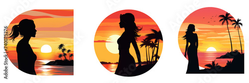 Side woman silhouette  sunset  Isolated Transparent Background Images  PNG