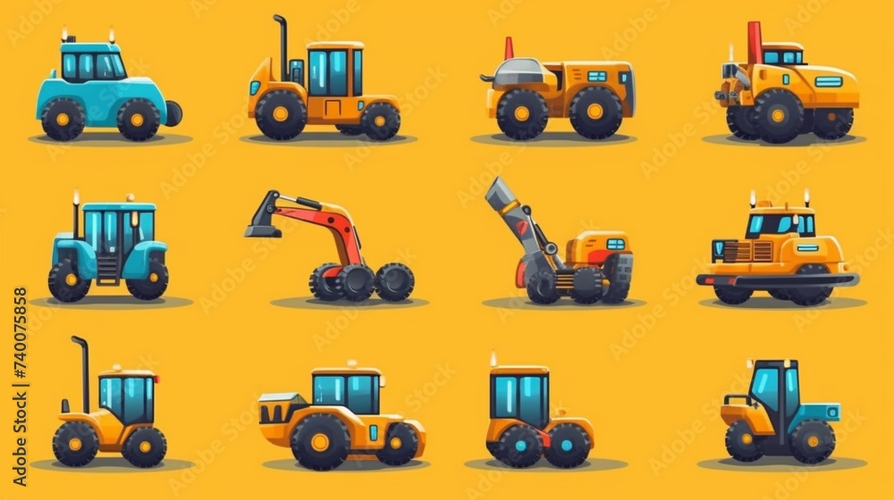 Bobcat Machine Icon.Flat Style Design.Vector illustration.Generative AI Bobcat Machine Icon.Flat Style Design.Vector illustration.Generative AI