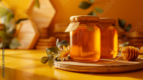 Jar of honey on the table