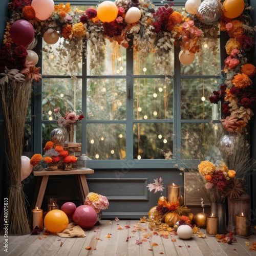 Fall Floral window With Birthday decoretion photo