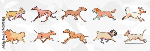 Laufende Hunde: Pastellfarbenes Lineart Vektorgrafik Bundle