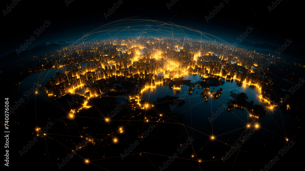 world map with fire and lights