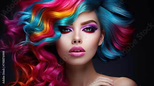 Beautiful woman with multi-colored hair and creative make up and hairstyle. Beauty face © Elchin Abilov