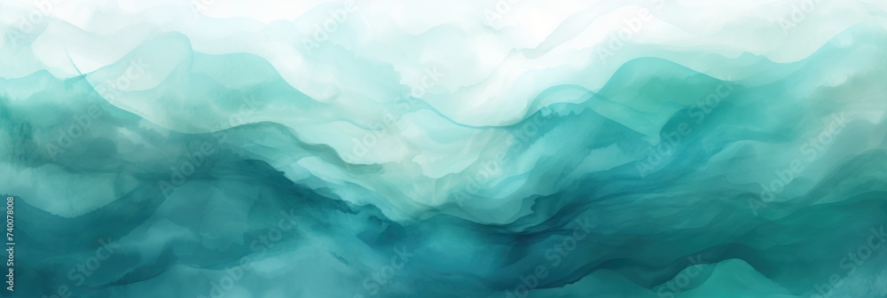 Abstract watercolor paint background dark Turquoise gradient color with fluid curve lines