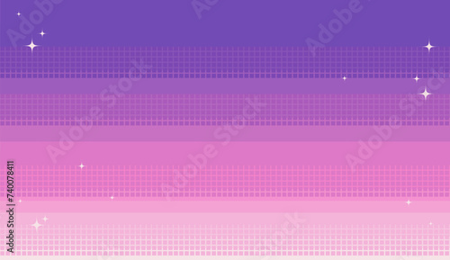 Pixel art seamless night sky background. Starry sparkles in the night sky. Pink and violet. Video game backdrop. Dawn or sunset. Copy space.