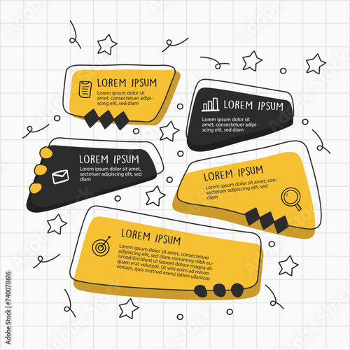 Infographic hand drawn professional steps With Yellow Color and black. Vector illustration.