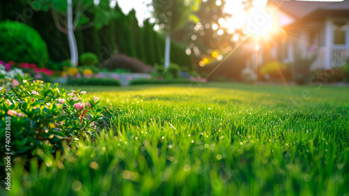 beautiful spring flowers on the green grass in the garden