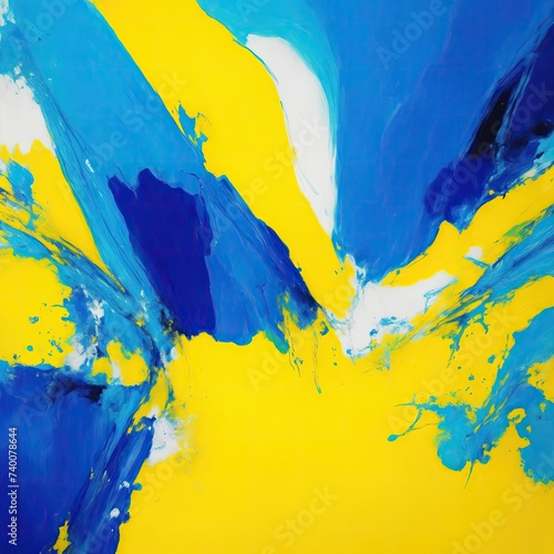 Multi colored abstract painting with bright Blue and yellow photo