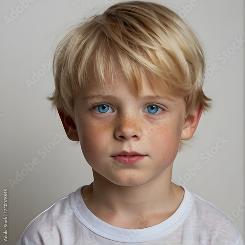 A boy with yellow hair and blue eyes. Generative AI