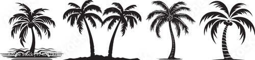 set of palm trees  plants black and white shapes laser cutting engraving