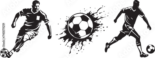 soccer player and football, vector decorative black and white