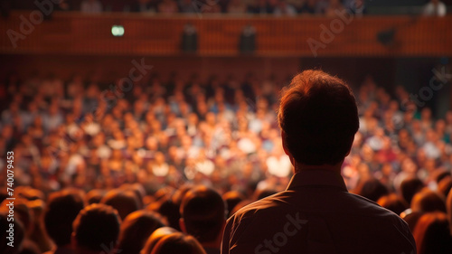 rear view of a crowd of people with a crowd at the stage