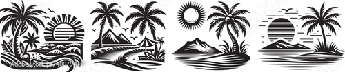 palm tree island and waves, paradise graphics laser citting engraving photo