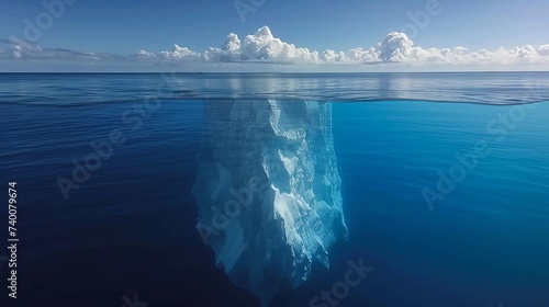 White iceberg floating in clear blue water sea, split view below and above the water surface © Ilja