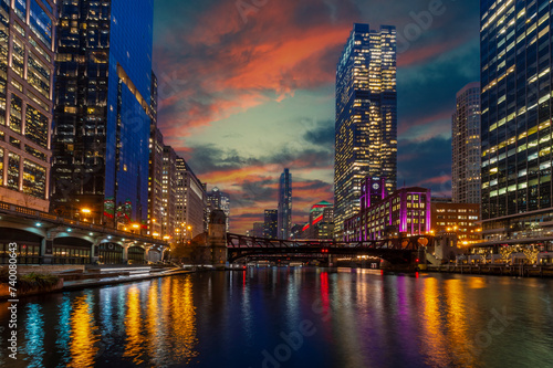 Chicago City riverside view in USA