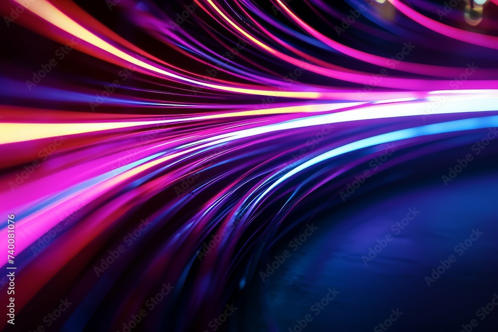 Long exposure photography of purple and blue light trails in a swirl pattern.