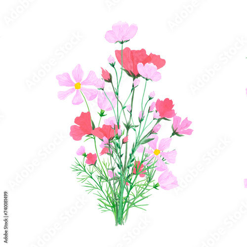 Hand drawn watercolor daisy wildflowers bouquet isolated on white background. Can be used for cards, label and other printed products.