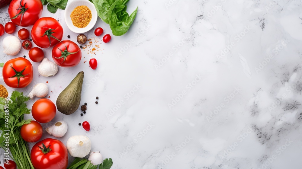 Food cooking background on white stone table Food cooking background on white stone table