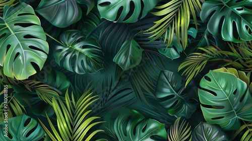Lush and Vibrant: A Close-Up of Dark Green Palm Leaves