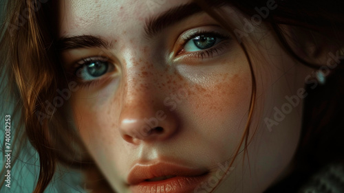 young beautiful brunette with a freckles