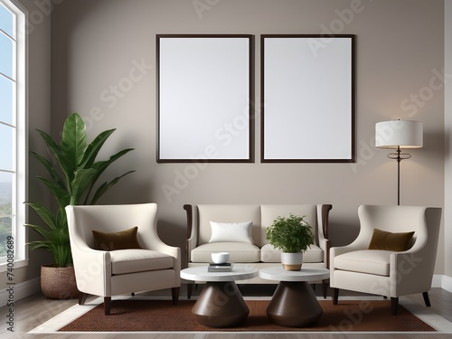 Wallpaper Mural Mockup poster frame on the wall of modern living room background, interior mockup design Torontodigital.ca