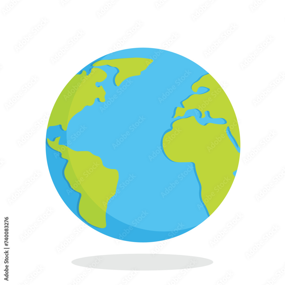 Vector flat style globe earth isolated on white background. America, Africa, Asia, Australia, Europe world map. Ecology and environment concept design element. Vector flat style globe earth isolated on white background. America, Africa, Asia, Australia, Europe world map. Ecology and environment concept design element.